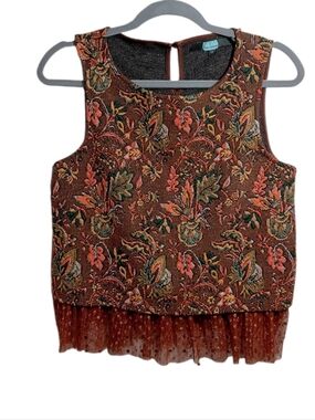 Eva Franco Burnt Orange Floral Jacquard Sleeveless Tank